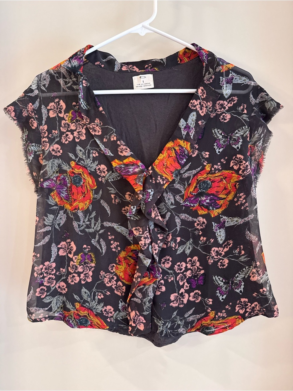 Urban Outfitters Floral Ruffle V-Neck Blouse